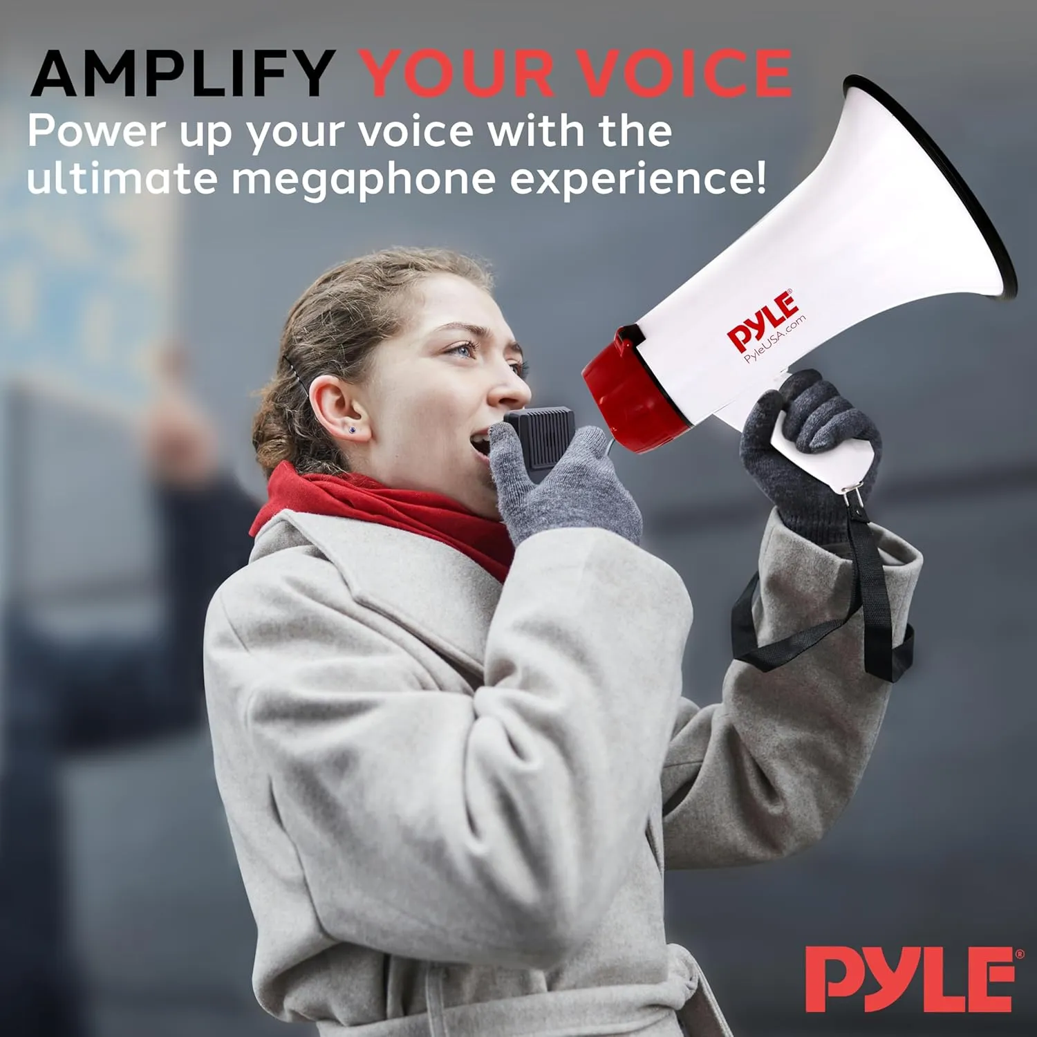 Pyle Megaphone Speaker PA Bullhorn - Built-in Siren Rechargeable Battery, Auxiliary Jack 40Watts & 1000 Yard Range - Record Function Ideal for Cheerleading Fans, Coaches or for Safety Drills - PMP48IR