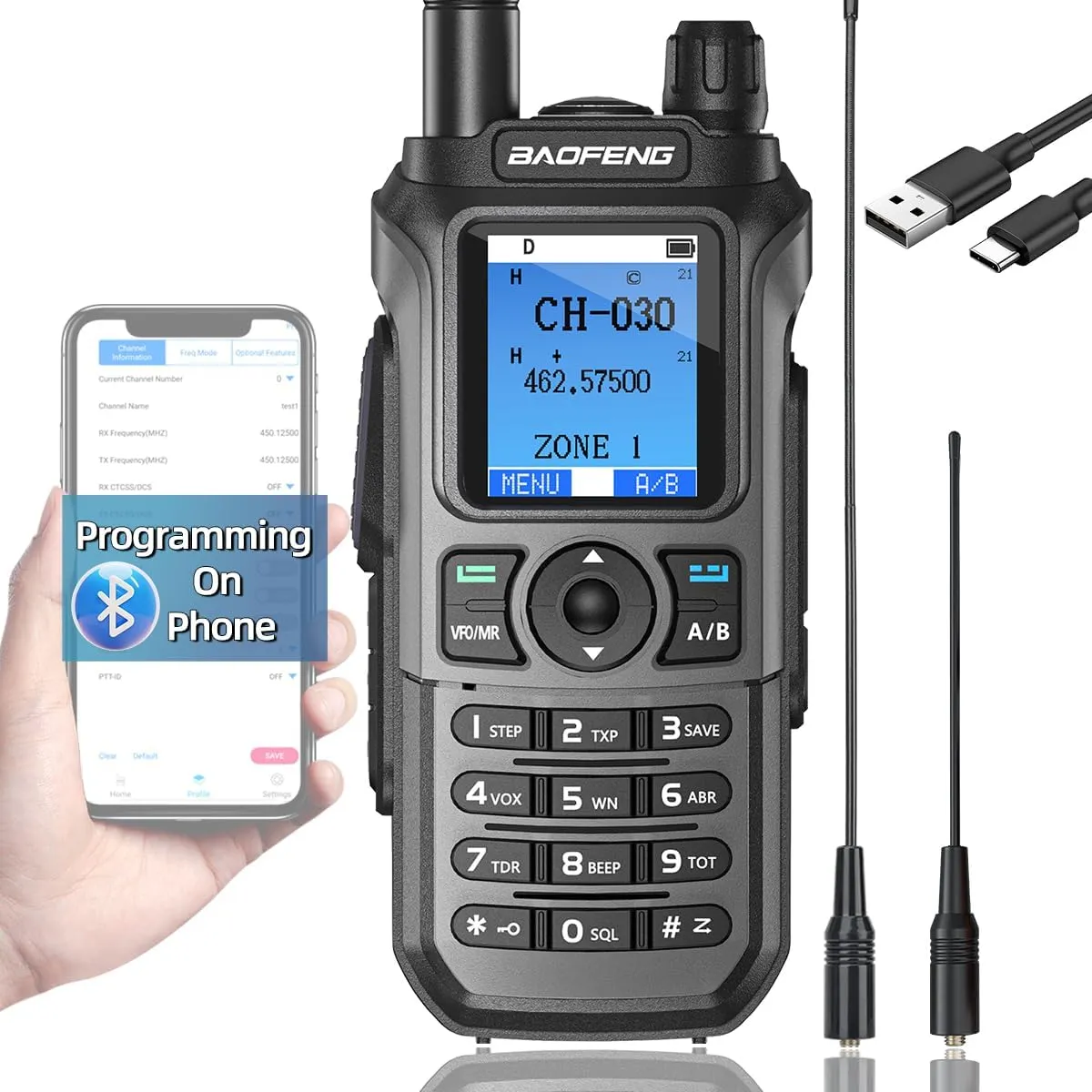 Radio GMRS Radio Ham Radio GMRS Handheld Radio Long Range Walkie Talkies FM Radio APP Programming for GM-15 PRO Two Way Radio NOAA Weather Radio,999 Channels,Copy Frequency USB-C Charger