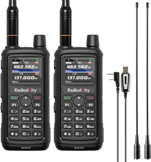 Radioddity GM-30 Plus GMRS Handheld Radio, GMRS Repeater Capable, Long Range NOAA/UHF/VHF/Airband Scanner & Receiver with 1000 Channels, GPS Tracking, Programming Cable, 15.5” ANT, 2 Pack