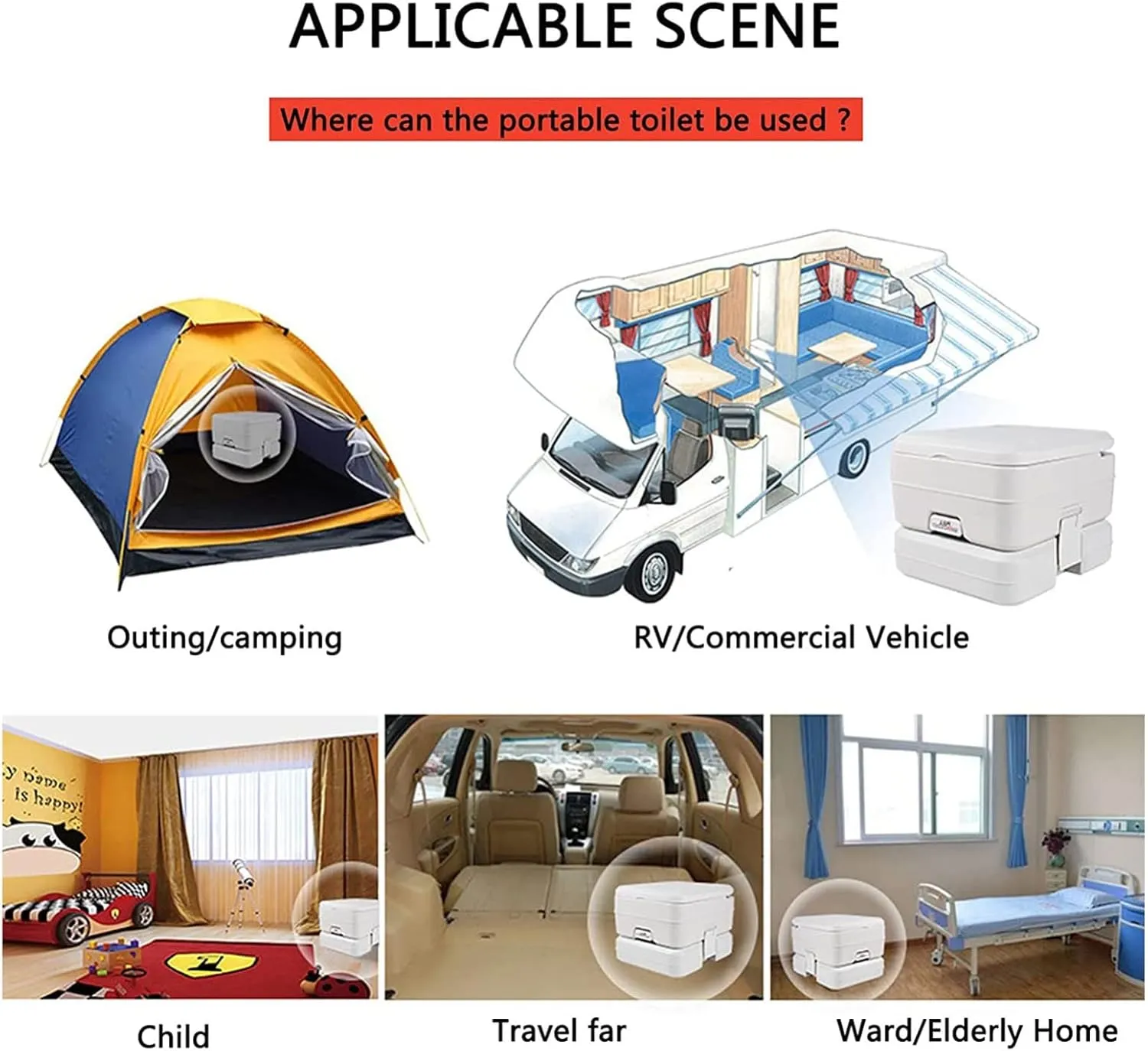 RAGGZZ Portable Travel Toilet-Designed, Compact Indoor and Outdoor Commode W/Travel Bag for Camping for Camping RV Boating and Other Recreational Activities White,10L