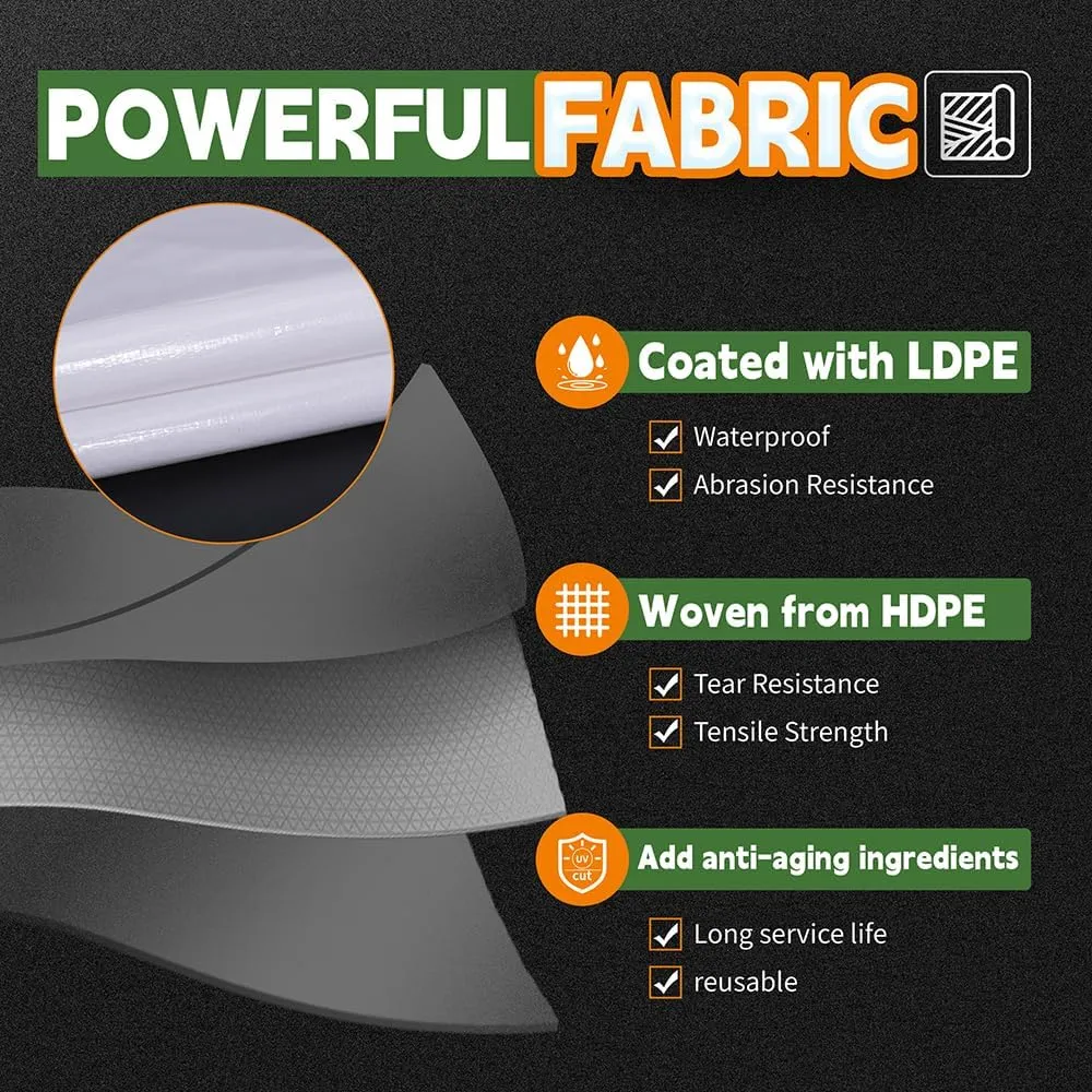RAINDEWAY 12 Mil Heavy Duty White Tarp 6x20 Feet, UV Resistant, Waterproof, Weatherproof Poly Tarp with Metal Grommets and Reinforced Edges