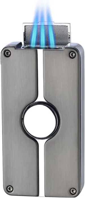 Refillable Butane Torch Lighter, Adjustable Triple Jet Flame Windproof Lighter(Silver)