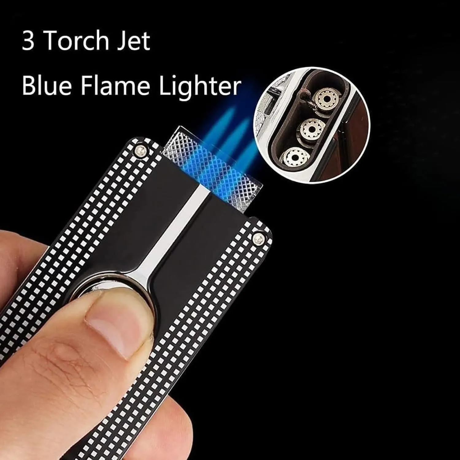 Refillable Butane Torch Lighter, Adjustable Triple Jet Flame Windproof Lighter(Silver)