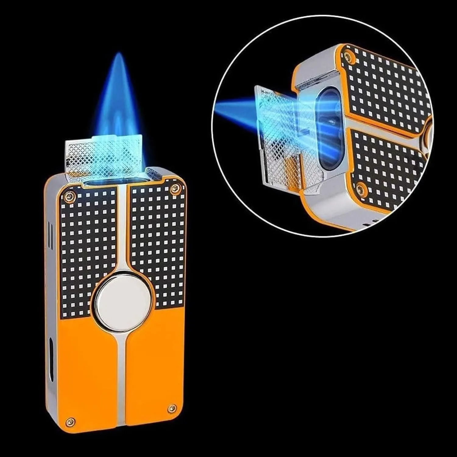Refillable Butane Torch Lighter, Adjustable Triple Jet Flame Windproof Lighter(Silver)