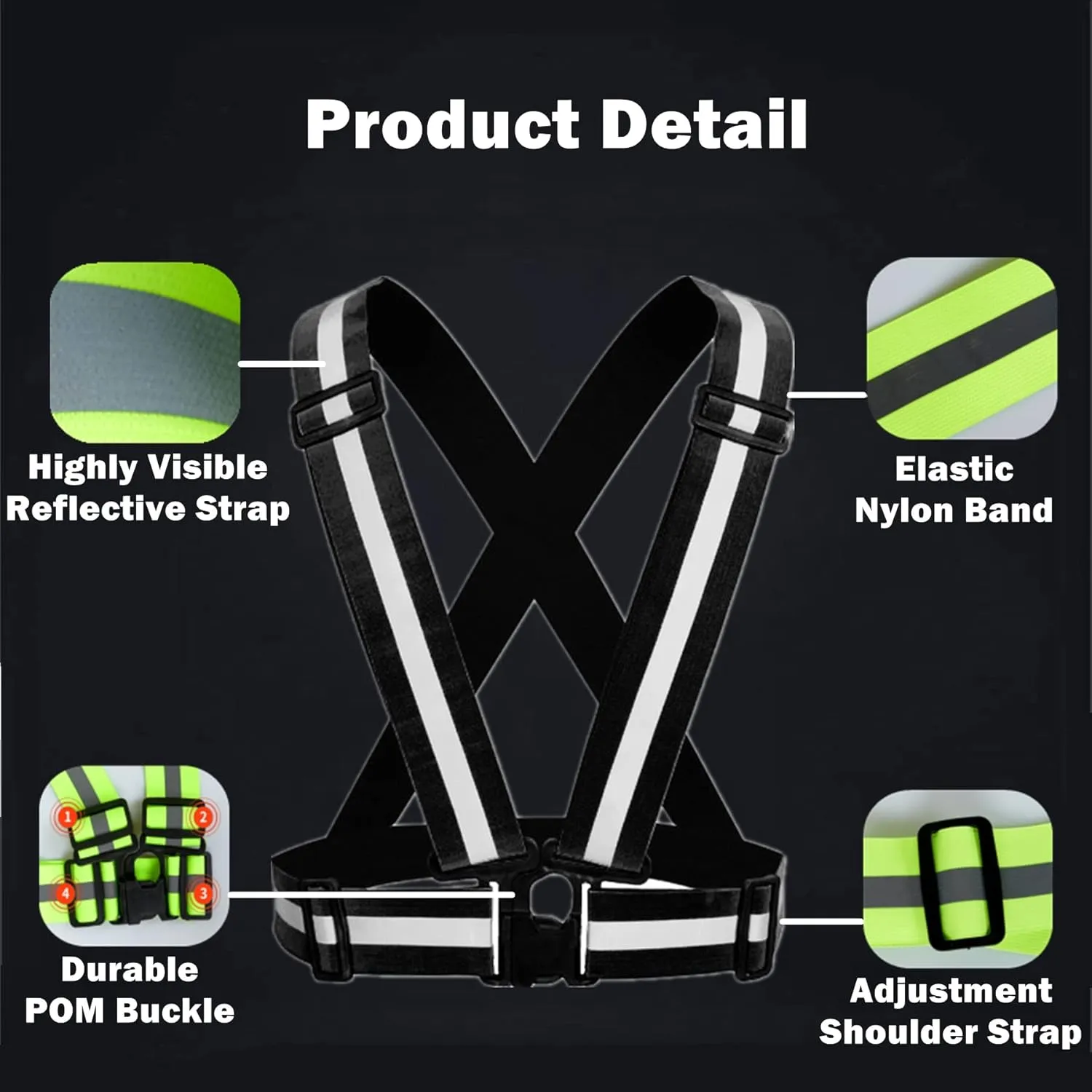 Reflective Strap Safety Vest Gear - 2-10 Pack Adjustable High Visible Reflective Running Gear for Women Men Night