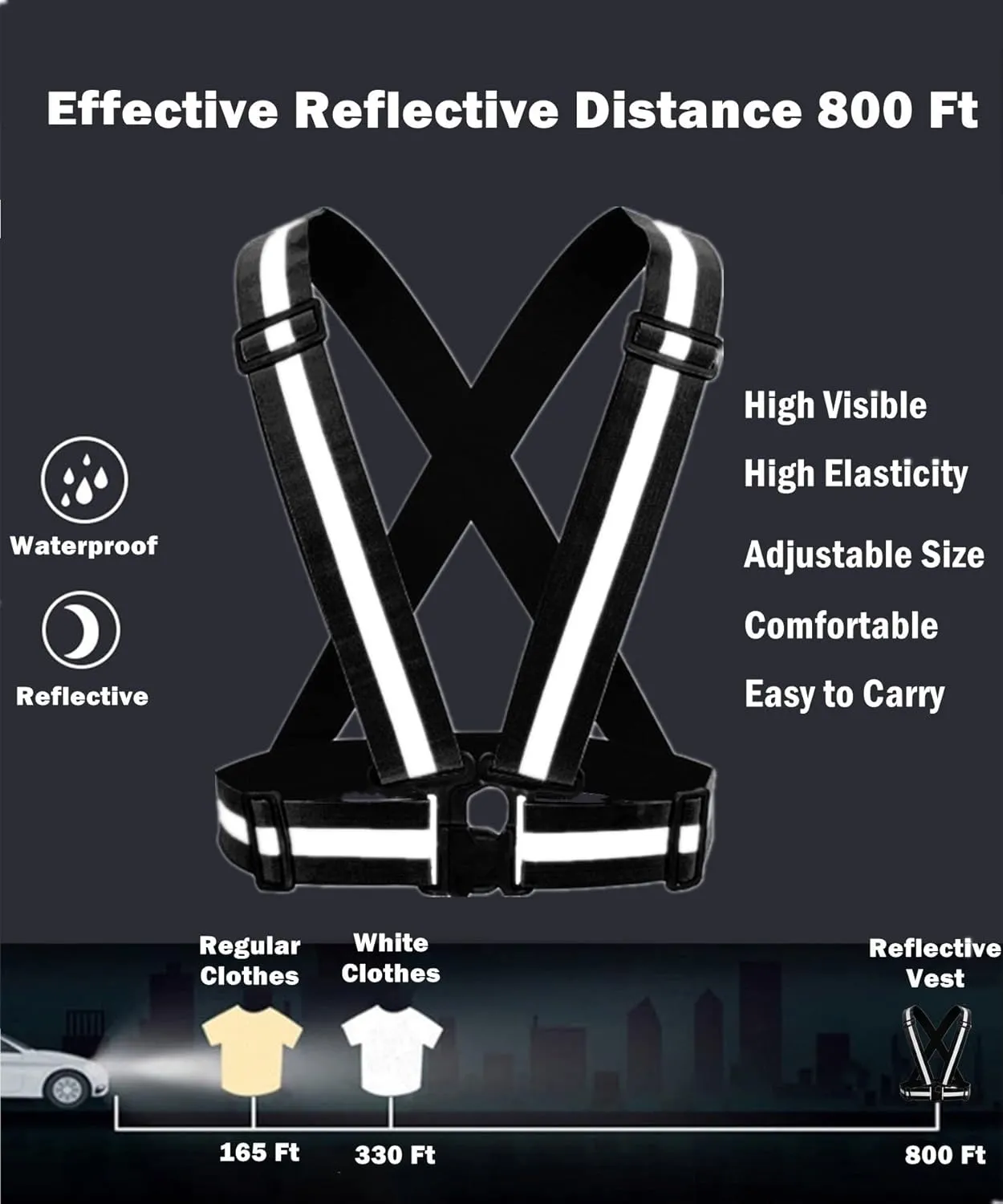 Reflective Strap Safety Vest Gear - 2-10 Pack Adjustable High Visible Reflective Running Gear for Women Men Night
