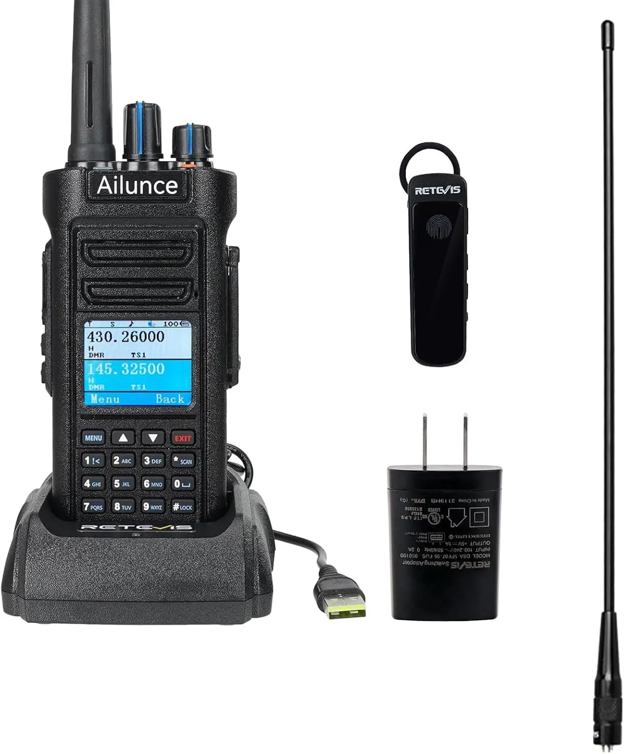 Retevis Ailunce HD2 DMR Radio(1Pack) Bundle with Antenna(1 Pack), HD1 New Version, Handheld Ham Radio with GPS, 3200mAh Battery, Digital Two Way Radio, 500K Contacts NOAA Emergency