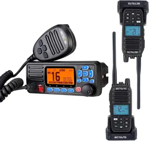 Retevis RA27 Fixed Mount Marine Radio with GPS(1 Pack) Bundle with RM21 Floating Handheld Marine Radio(2 Pack)Waterproof IP67,Triple Watch,DSC,Emergency NOAA Weather,USA/International/Marine Channels