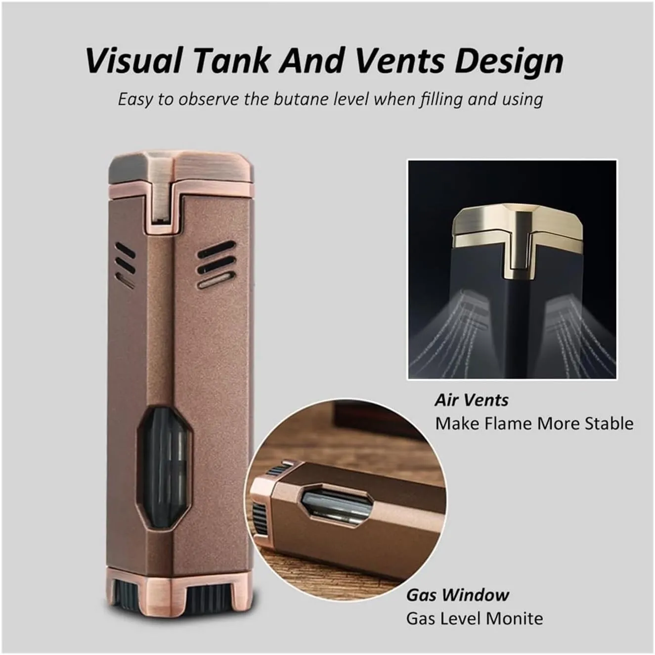 Retro Multi-Function Torch Lighter,Quadruple 4 Jet Flame Refillable Butane Lighter,Camping.Field,Travel Men's Gift(Black)