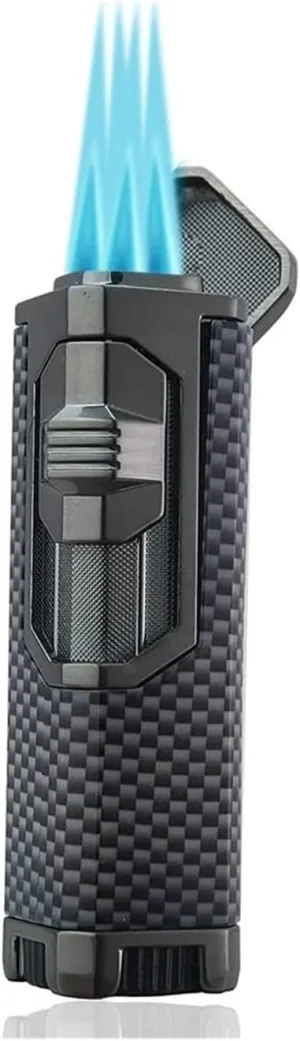 Retro Multi-Function Torch Lighter,Quadruple 4 Jet Flame Refillable Butane Lighter,Camping.Field,Travel Men's Gift(Black)
