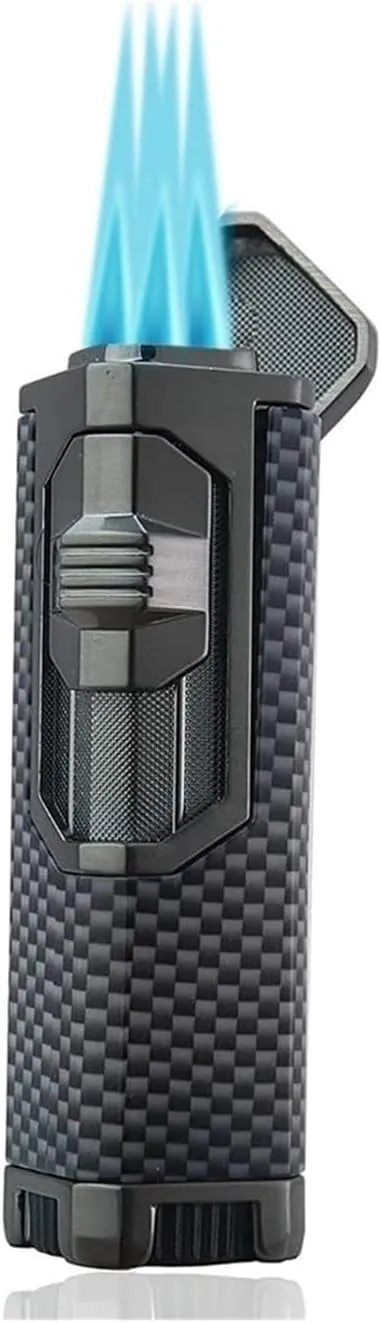 Retro Multi-Function Torch Lighter,Quadruple 4 Jet Flame Refillable Butane Lighter,Camping.Field,Travel Men's Gift(Black)