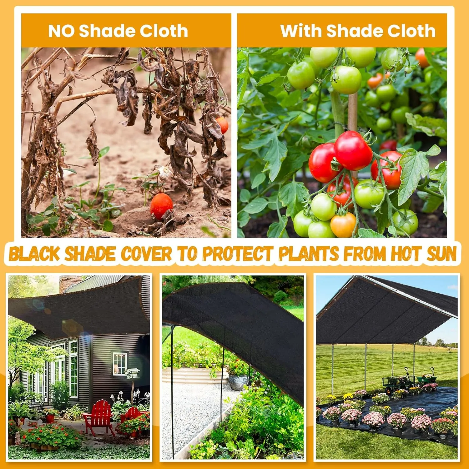 Riare 90% Black Shade Cloth- 10 x 20 FT Sunblock Garden Shade Cloth, Sun Shade Mesh Tarp with Reinforced Grommets for Greenhouse, Garden, Patio, Backyard, Plants, Pergola, Chicken Coop