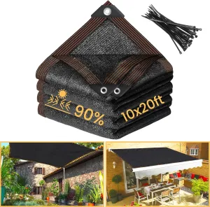 Riare 90% Black Shade Cloth- 10 x 20 FT Sunblock Garden Shade Cloth, Sun Shade Mesh Tarp with Reinforced Grommets for Greenhouse, Garden, Patio, Backyard, Plants, Pergola, Chicken Coop