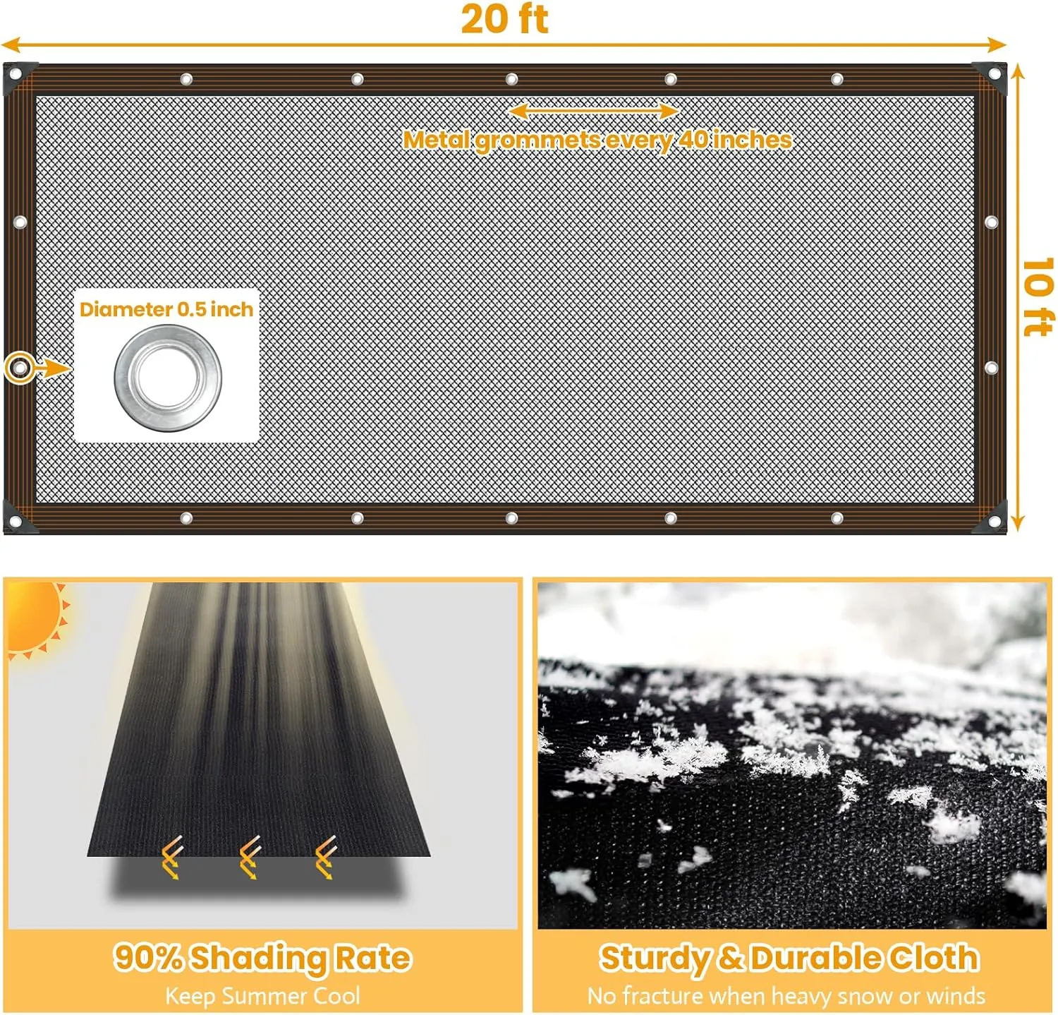Riare 90% Black Shade Cloth- 10 x 20 FT Sunblock Garden Shade Cloth, Sun Shade Mesh Tarp with Reinforced Grommets for Greenhouse, Garden, Patio, Backyard, Plants, Pergola, Chicken Coop