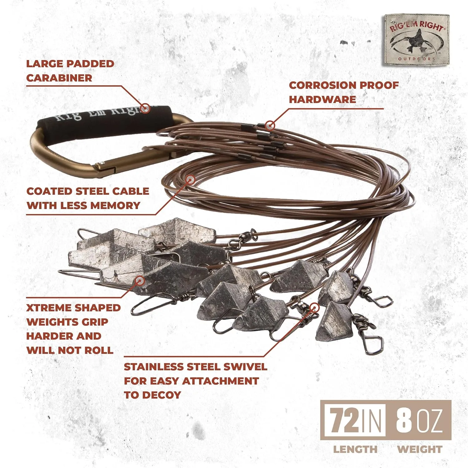 Rig'Em Right Waterfowl Pre-Rigged Xtreme Coated Tangle Free Cable Decoy Anchors for Duck Hunting