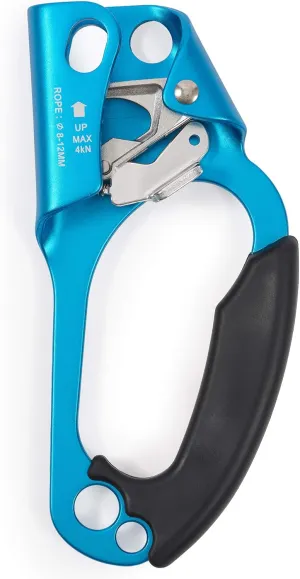 Right Hand Ascender - Strong Climbing Equipment with Ergonomic Rubber Handle and Steel Cam - Best Used with 8-12mm Rope - Sport Climber, Arborist, and Mountaineering Safety Tool with Decal
