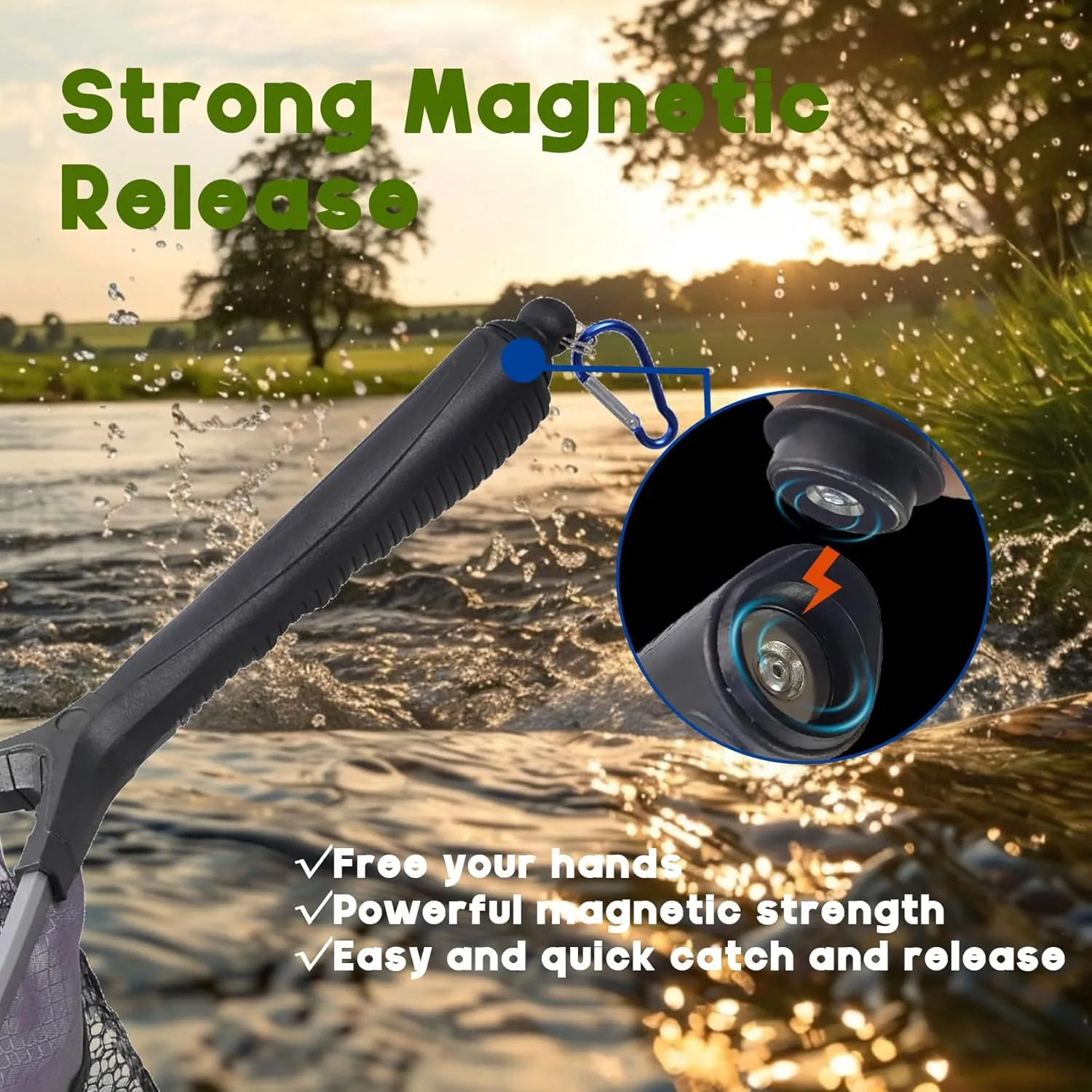 Riverruns Fly Fishing Net Magnetic Release, Bass Trout Landing Net, Fly Fishing Gear with Built-in Ruler