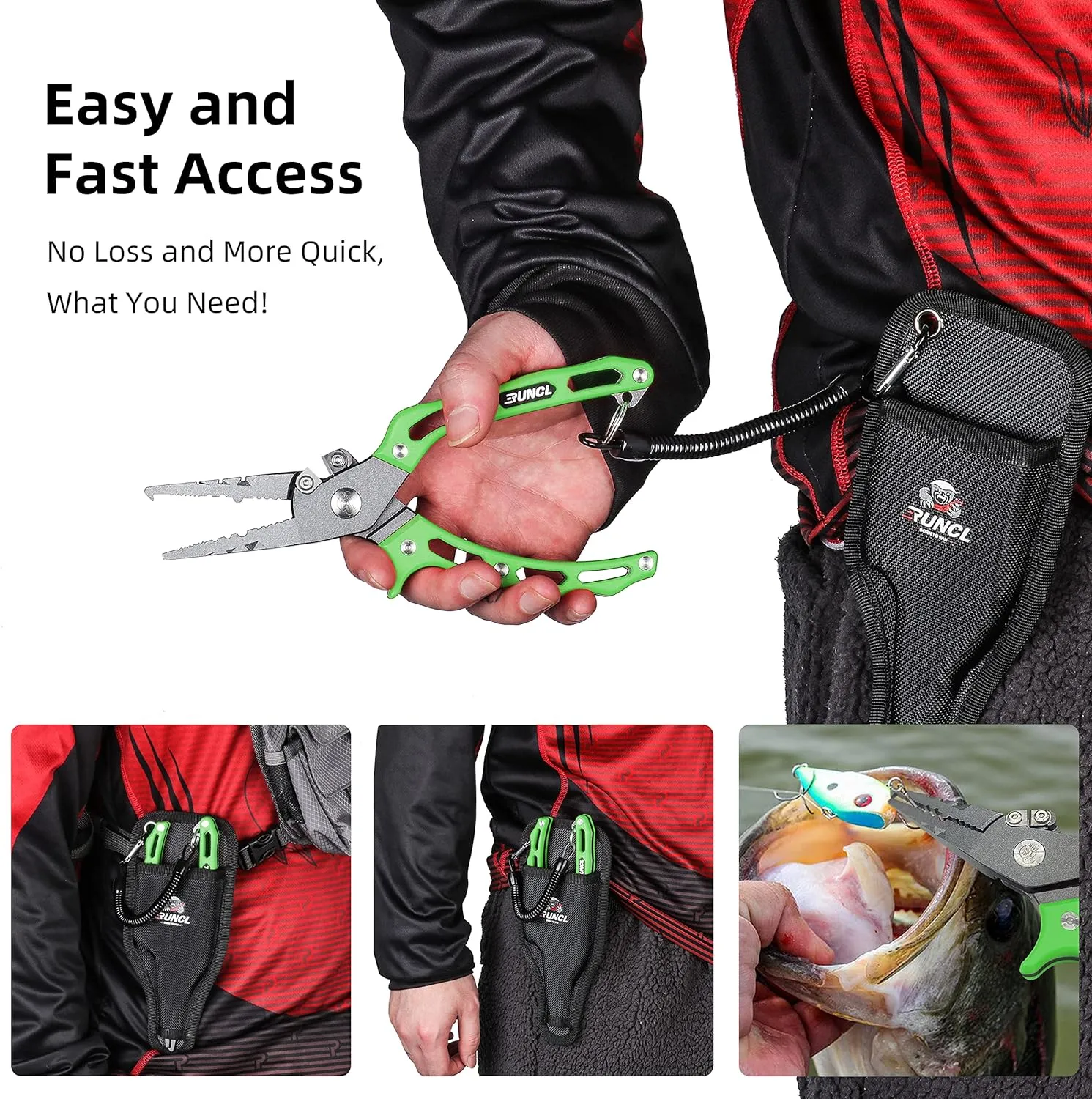 RUNCL Fishing Plier, Fish Lip Gripper Kit, Fishing Remover Extractor, Multi-Function Fishing Tools for Saltwater, Freshwater, Ice Fishing, Premium Fishing Gifts for Men