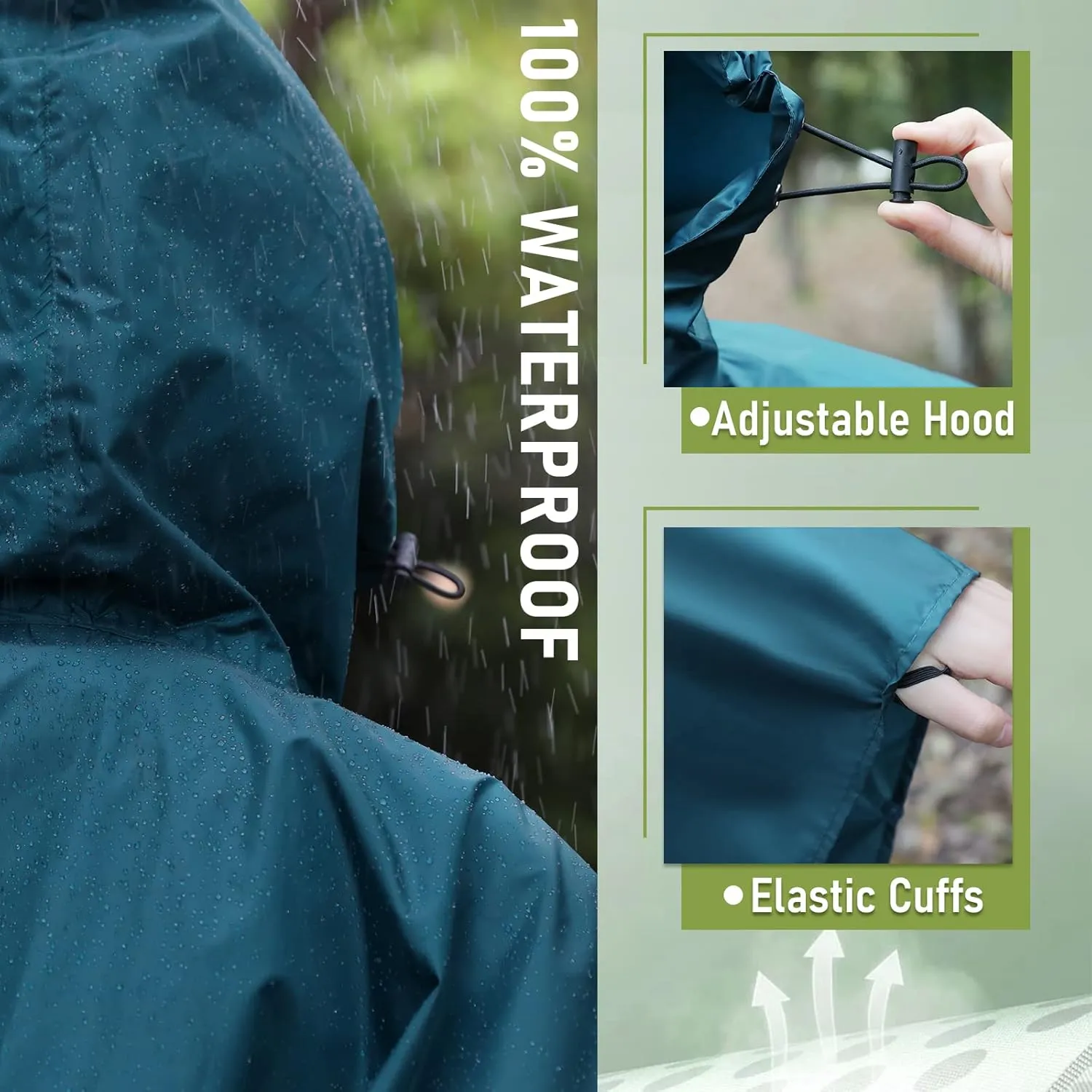 SaphiRose Unisex Rain Poncho Raincoat Hooded for Adults Women with Pockets
