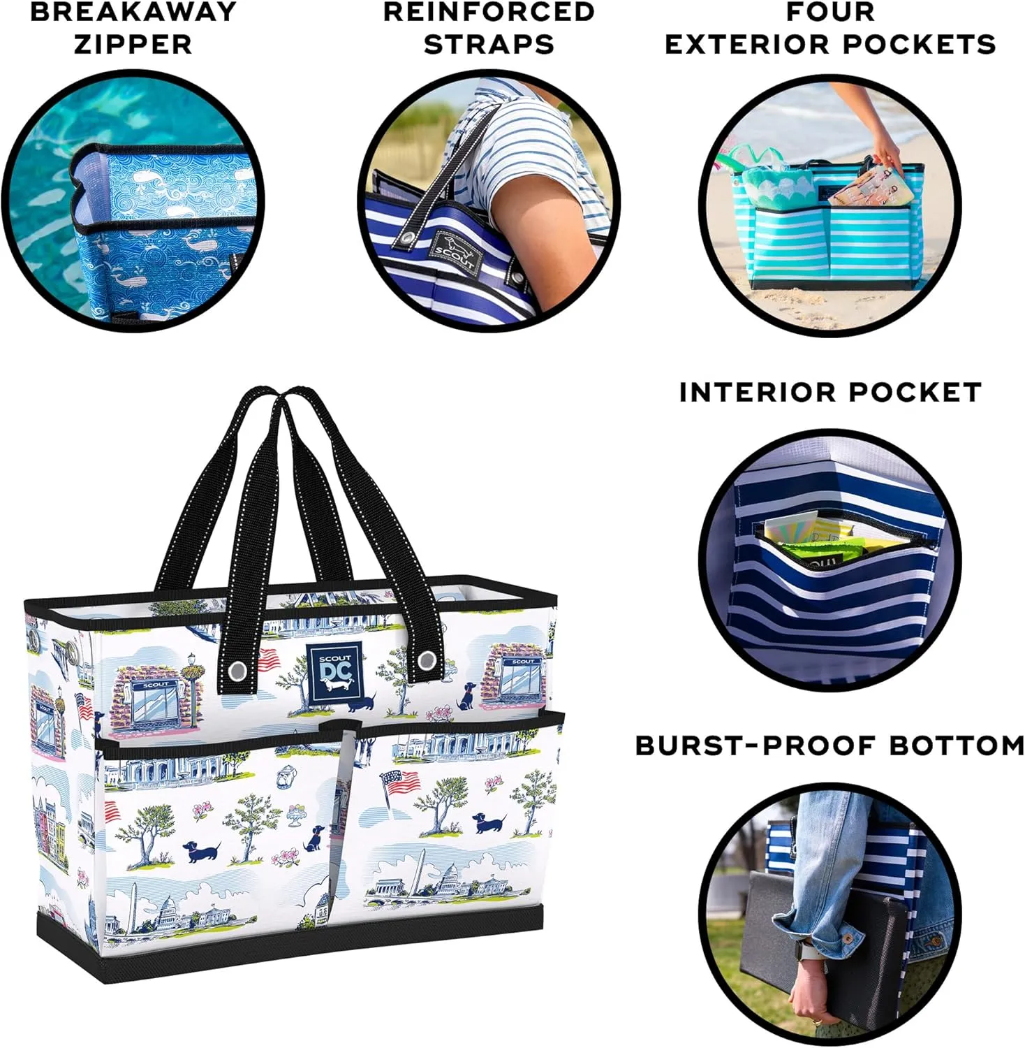 SCOUT BJ Bag - Large, Utility Tote Bag for Women, Nurses, Teachers and Moms with Zipper & 4 Exterior Pockets for Organizing.