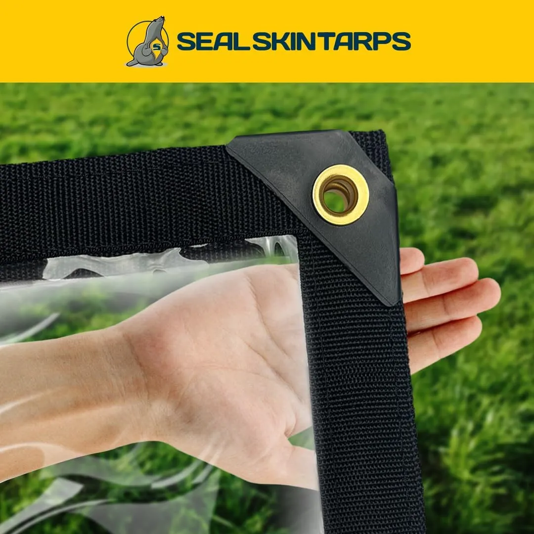 Seal Skin Covers Waterproof Clear Tarp 6x8 FT, 20 Mil 18 OZ 560 GSM Heavy Duty Transparent Vinyl Tarpaulin with Grommets