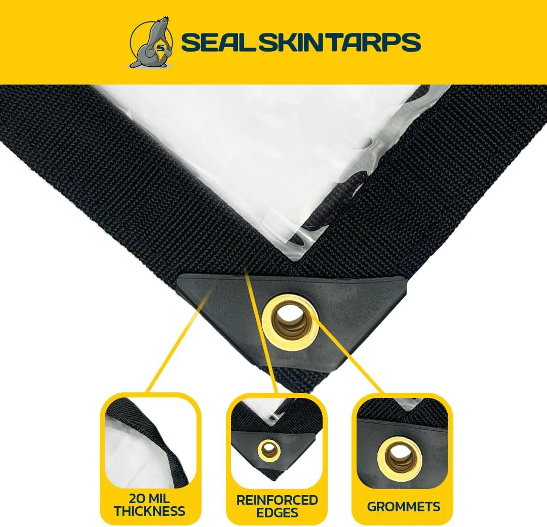 Seal Skin Covers Waterproof Clear Tarp 6x8 FT, 20 Mil 18 OZ 560 GSM Heavy Duty Transparent Vinyl Tarpaulin with Grommets