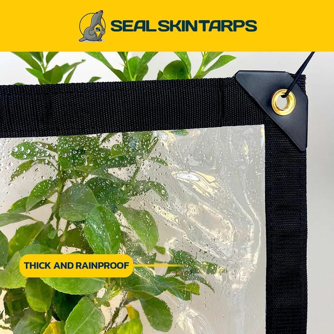 Seal Skin Covers Waterproof Clear Tarp 6x8 FT, 20 Mil 18 OZ 560 GSM Heavy Duty Transparent Vinyl Tarpaulin with Grommets