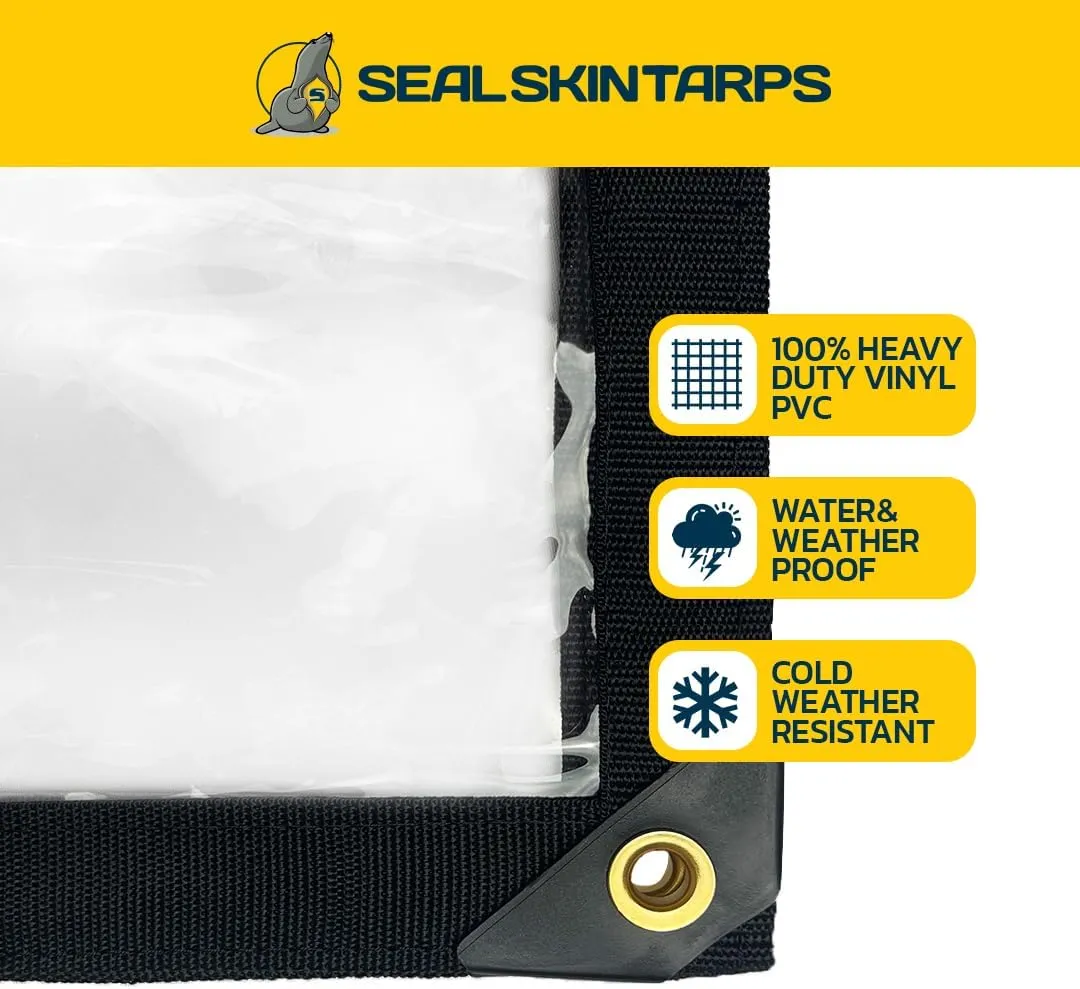 Seal Skin Covers Waterproof Clear Tarp 6x8 FT, 20 Mil 18 OZ 560 GSM Heavy Duty Transparent Vinyl Tarpaulin with Grommets