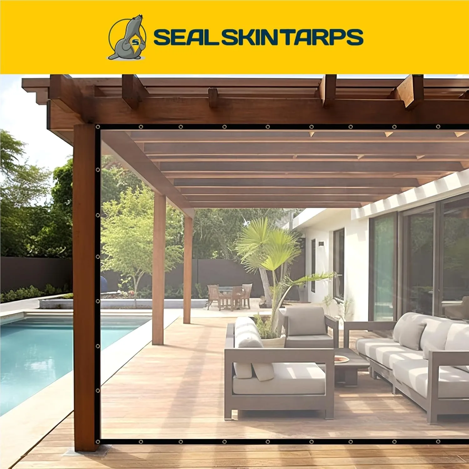 Seal Skin Covers Waterproof Clear Tarp 6x8 FT, 20 Mil 18 OZ 560 GSM Heavy Duty Transparent Vinyl Tarpaulin with Grommets