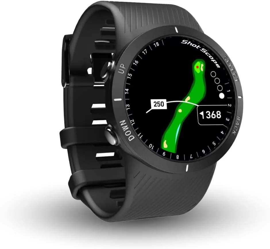 Shot Scope V5 GPS Watch, Shot Tracking, 36k  Preloaded Courses, Full Course Maps, No Subscription, Black Bezel and Black Strap