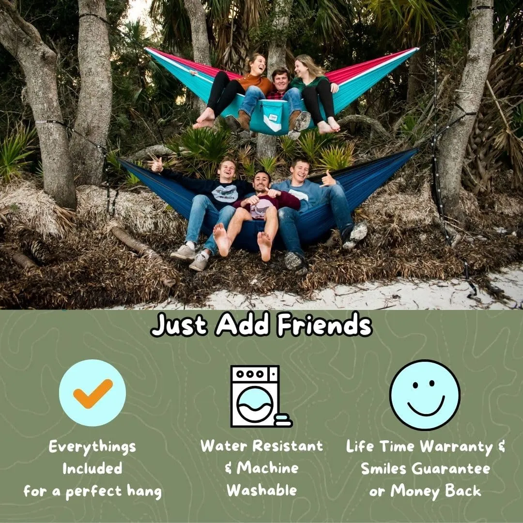 Single, Double, Triple Hammock, Light Weight Tree Straps, Aluminum Carabiners, Water Resistant Parachute Nylon, Easy Stuff Sack, Great Travel Camping Mock (Just Peachy, Double)