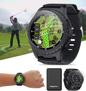 SkyCaddie LX5 Golf GPS Watch - Touchscreen Golf Range Finder Smartwatch w/ 35K Courses, IntelliGreen, Holevue, & Digital Scorecard - Power Bundle with LX5 Screen & PlayBetter Portable Charger