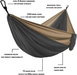 Solid Color Parachute Hammock with Hammock Straps and Black Carabiner Camping Survival Travel