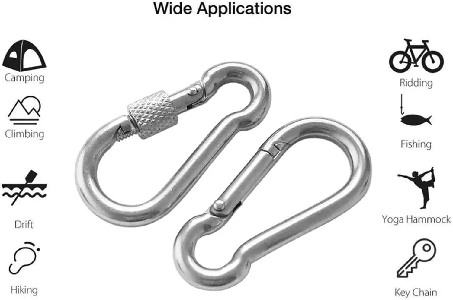 Spring Hook 5 PCS 304 Stainless Steel Double Ended Swivel Eye Hook and Safety Carabiner Spring Snap Hook Swivel Shackle Ring Connector Set of 3 for Outdoor, Home(50MM)