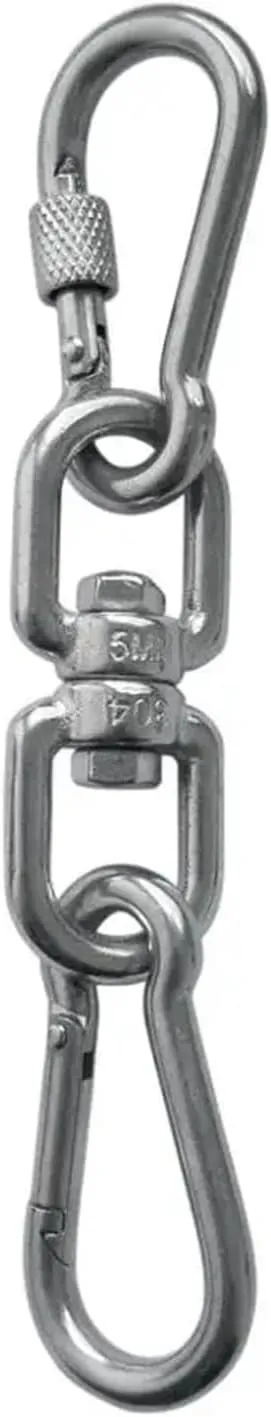Spring Hook 5 PCS 304 Stainless Steel Double Ended Swivel Eye Hook and Safety Carabiner Spring Snap Hook Swivel Shackle Ring Connector Set of 3 for Outdoor, Home(50MM)