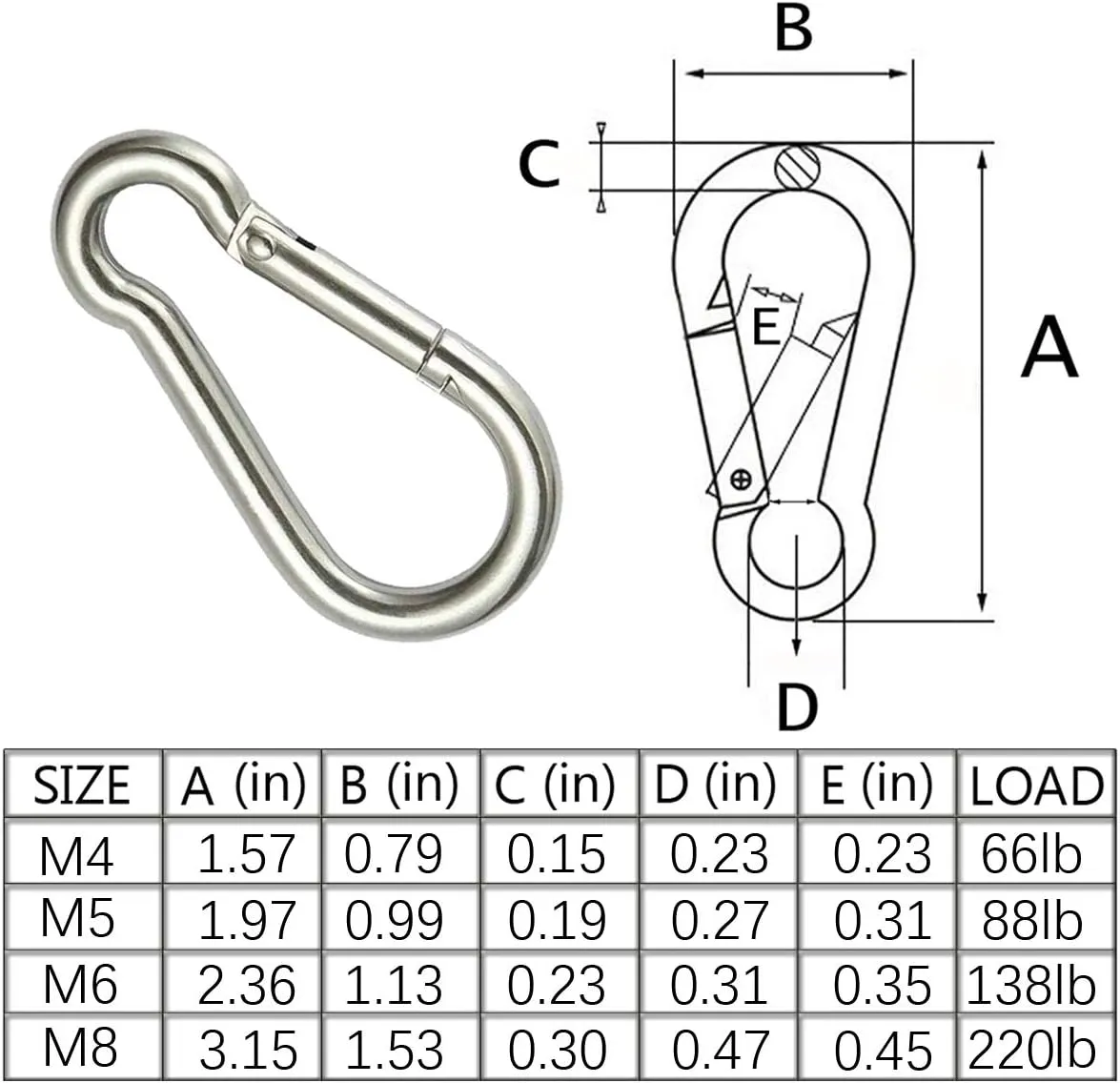 Spring Snap Hook 304 Stainless Steel Carabiner Camping Hiking Traveling Fishing
