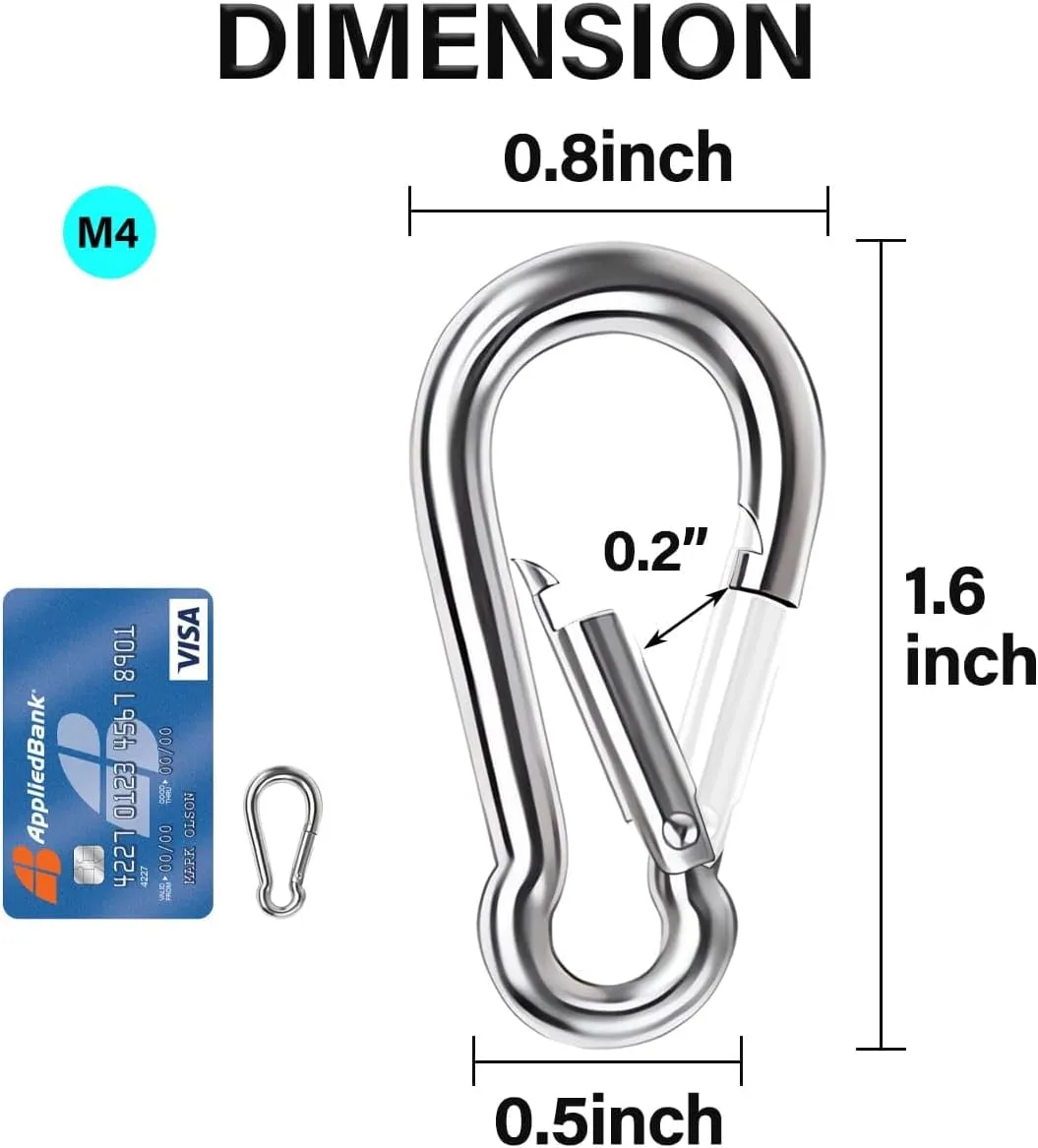 Spring Snap Hook, Lsqurel 304 Stainless Steel Carabiner Steel Clips Keychain Heavy Duty Quick Link for Camping Hiking Traveling