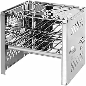 Square Wood Stove Outdoor Grill Mini Charcoal Stove Folding Grill Outdoor Camping Folding Barbecue Equipment Cooking Supplies (Silver Foldable)