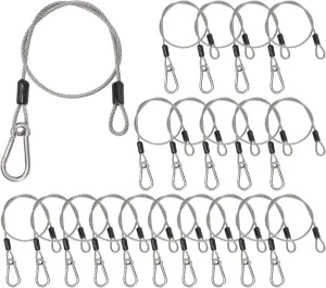 Stage Lights Safety Cables, 20 Pack Stainless Steel Security Cable for Stage DJ Party Lights, Thickened 5/32" Diameter Wire Ropes with Loops and Carabiner for Luggage Garage, 2 Feet Length