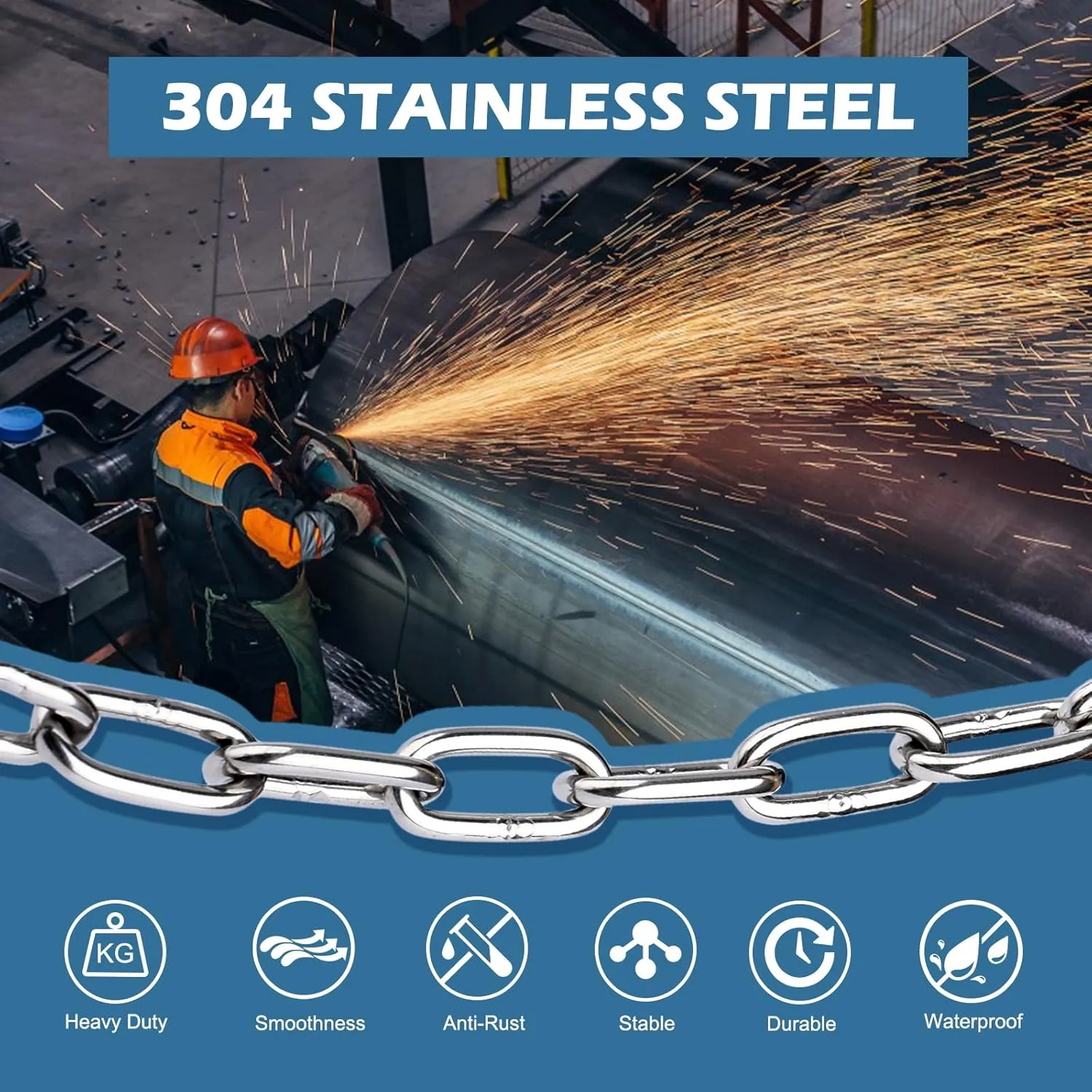 Stainless Steel Chain, 1/8 in × 32.8 Ft Small Strong Chain Link Chain, Light Duty Chainlink Utility Metal Decorative Chain Camping Pet Dog Chain Hanging Chain for Bird Feeder Planters Signs