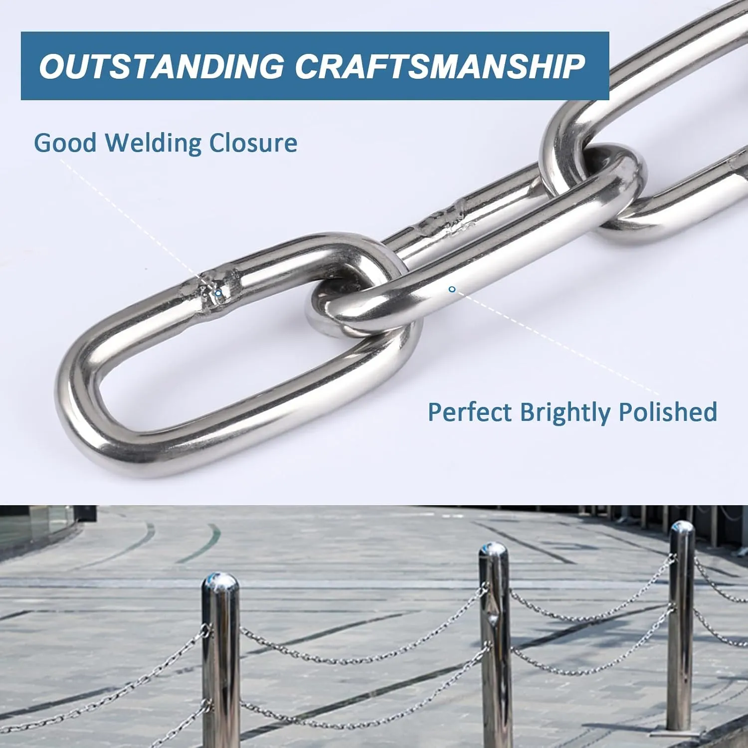 Stainless Steel Chain, 1/8 in × 32.8 Ft Small Strong Chain Link Chain, Light Duty Chainlink Utility Metal Decorative Chain Camping Pet Dog Chain Hanging Chain for Bird Feeder Planters Signs