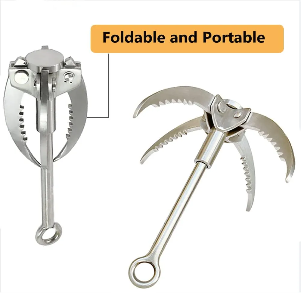 Stainless Steel Grappling Hook, 4 Claw Carabiner, Foldable, Portable, Multifunction, Outdoor for Climbing, Anchoring, Fishing, Hiking