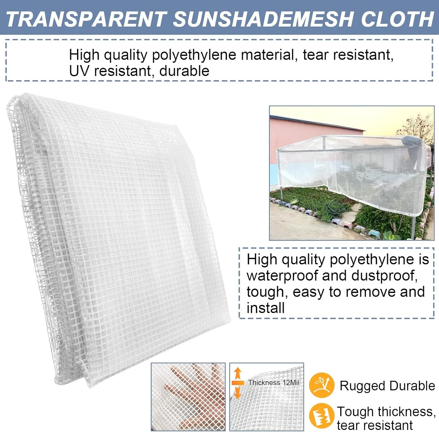 STARPYNG-10 Mil Clear/White 12X20 Feet Tarp-Heavy Duty Clear Mesh Tarp-Waterproof Tarp, UV Resistance,Greenhouse, Canopy, Tent, Yard and Outdoor Activities