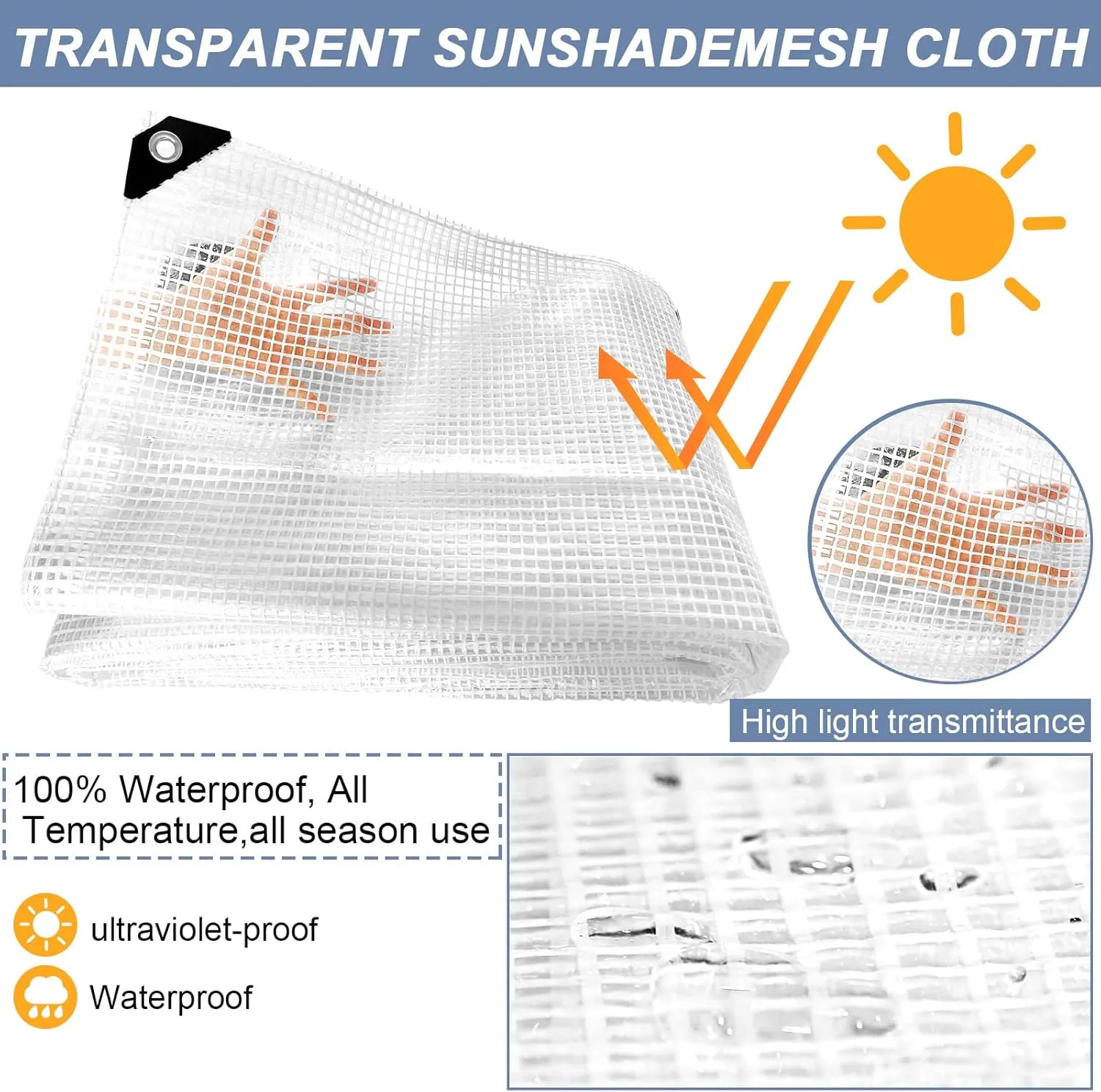 STARPYNG-10 Mil Clear/White 12X20 Feet Tarp-Heavy Duty Clear Mesh Tarp-Waterproof Tarp, UV Resistance,Greenhouse, Canopy, Tent, Yard and Outdoor Activities