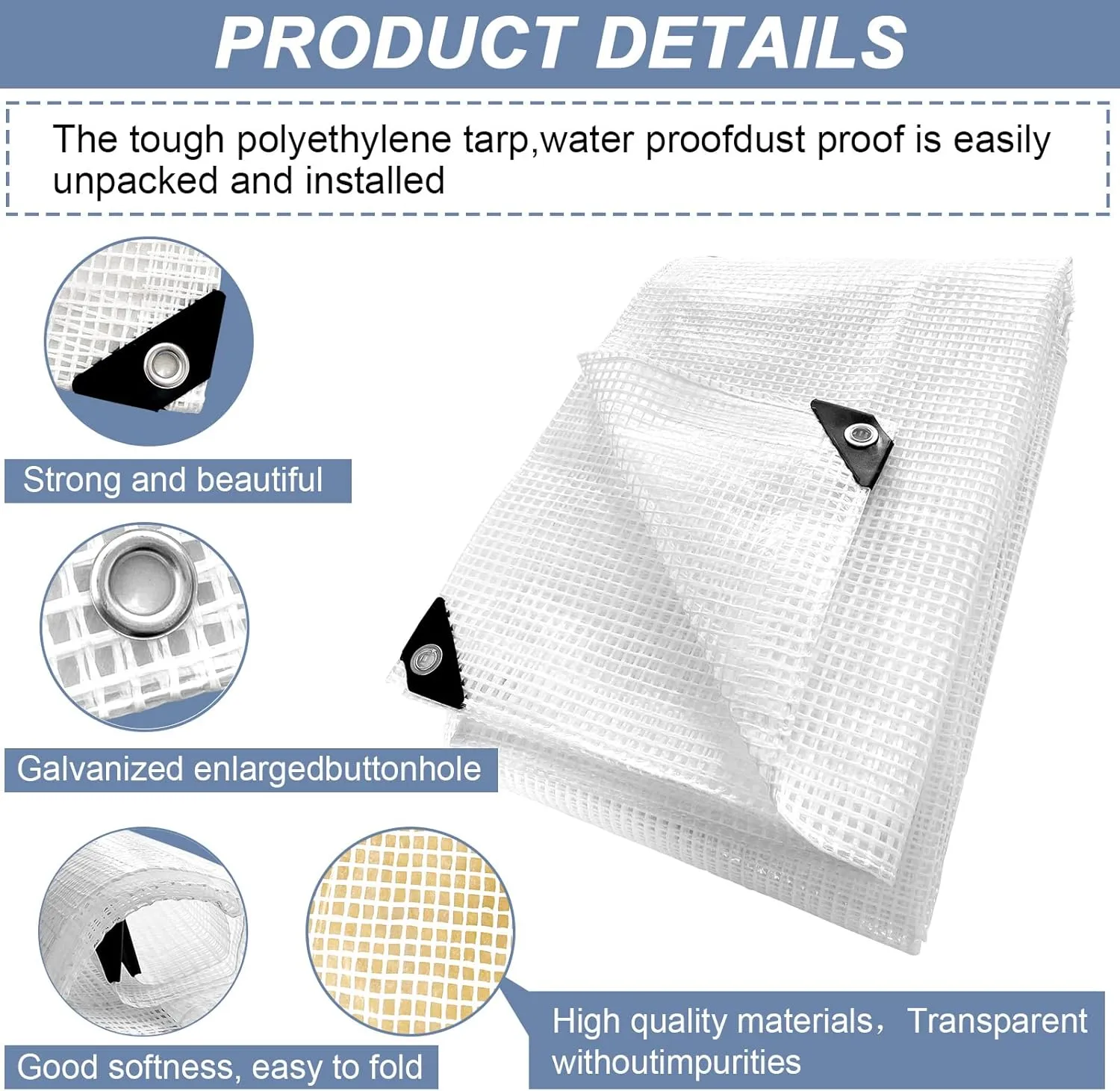 STARPYNG-10 Mil Clear/White 12X20 Feet Tarp-Heavy Duty Clear Mesh Tarp-Waterproof Tarp, UV Resistance,Greenhouse, Canopy, Tent, Yard and Outdoor Activities