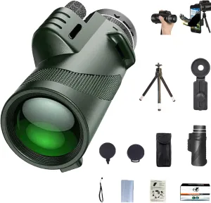 Stscope 360 Monocular Set, Telescope High Power for Adults Long Range with Phone Adapter & Tripod, for Bird Watching Camping Travelling Concert (80 * 100,Green)