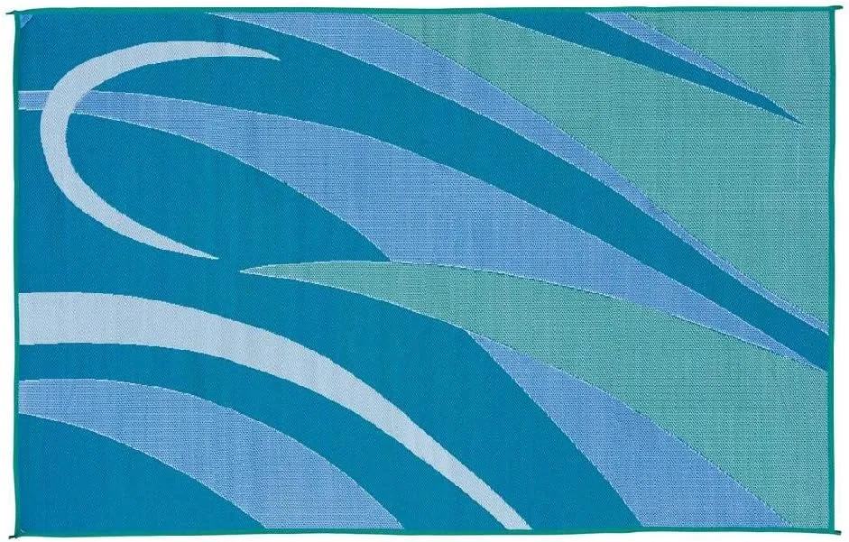 Stylish Camping 8-Feet x 12-Feet RV Outdoor Camping Reversible Patio Mat, GA3 Blue/Green
