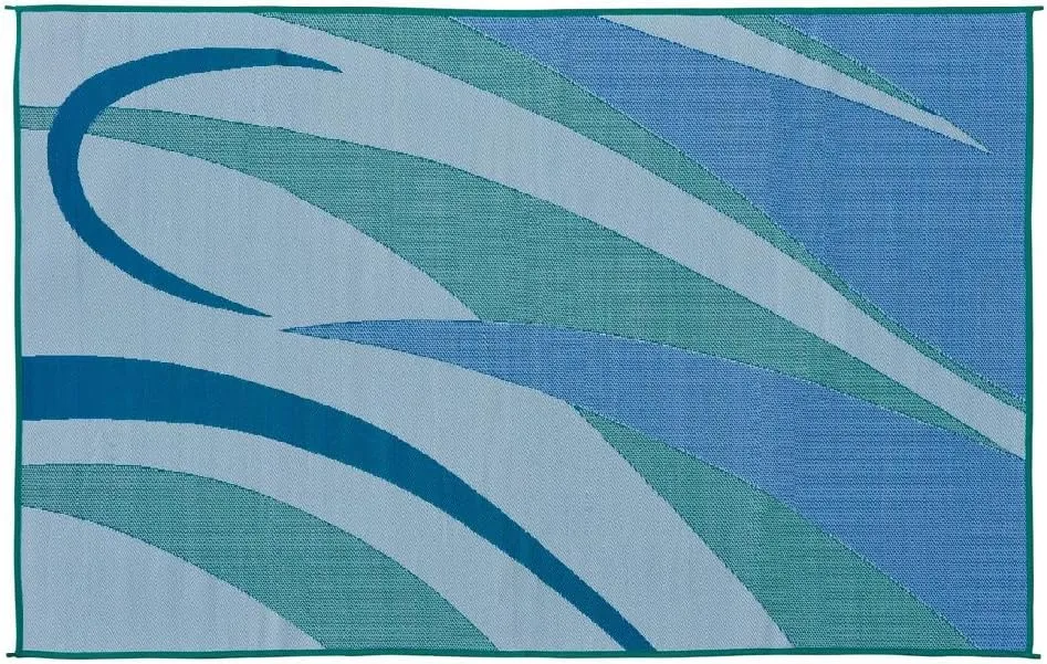Stylish Camping 8-Feet x 12-Feet RV Outdoor Camping Reversible Patio Mat, GA3 Blue/Green