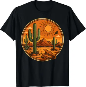 Sunrise Mountain Nature Retro Hiking Outdoors Desert Cactus T-Shirt