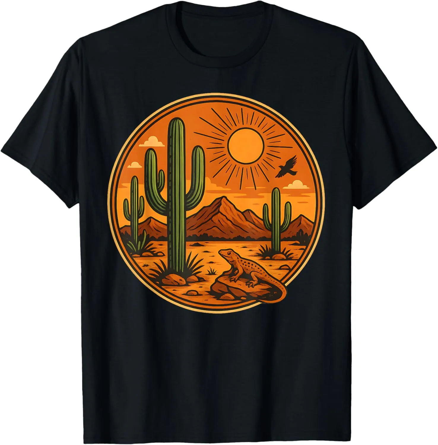 Sunrise Mountain Nature Retro Hiking Outdoors Desert Cactus T-Shirt